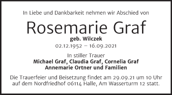 Traueranzeige von Rosemarie Graf von Mitteldeutsche Zeitung Halle/Saalkreis