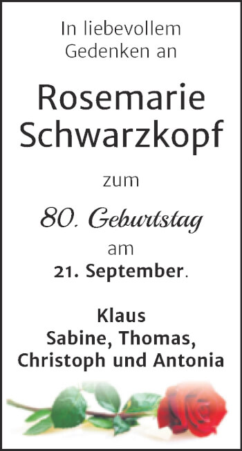 Traueranzeige von Rosemarie Schwarzkopf von Mitteldeutsche Zeitung Merseburg/Querfurt