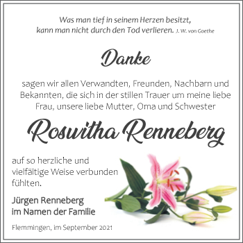 Traueranzeige von Roswitha Renneberg von Wochenspiegel Naumburg/Nebra