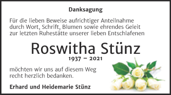 Traueranzeige von Roswitha Stünz von Wochenspiegel Naumburg/Nebra