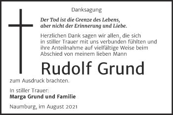 Traueranzeige von Rudolf Grund von Naumburger Tageblatt