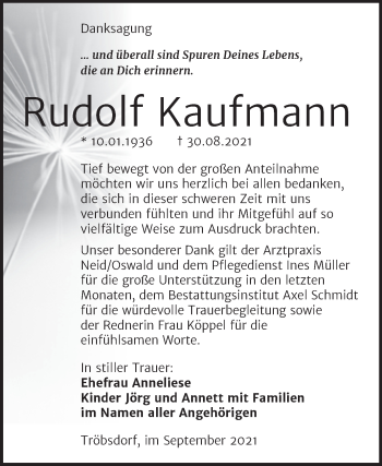 Traueranzeige von Rudolf Kaufmann von Naumburger Tageblatt
