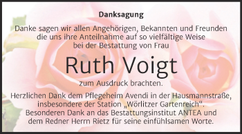 Traueranzeige von Ruth Voigt von Trauerkombi Dessau