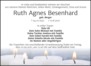 Traueranzeige von Ruth Agnes Besenhard von Mitteldeutsche Zeitung Halle/Saalkreis