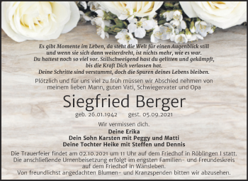 Traueranzeige von Siegfried Berger von Mitteldeutsche Zeitung Halle/Saalkreis