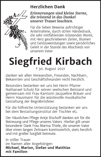 Traueranzeige von Siegfried Kirbach von Trauerkombi Wittenberg