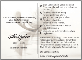 Traueranzeige von Silke Gebert von Trauerkombi Zeitz