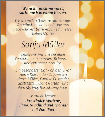 Traueranzeige von Sonja Müller von Trauerkombi Weißenfels