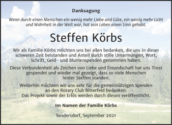 Traueranzeige von Steffen Körbs von Trauerkombi Bitterfeld