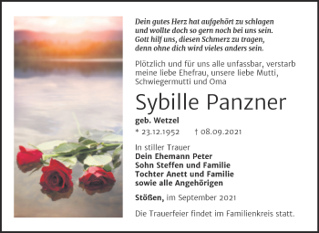 Traueranzeige von Sybille Panzner von Trauerkombi Weißenfels
