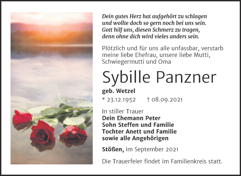  Traueranzeige für Sybille Panzner vom 11.09.2021 aus Trauerkombi Weißenfels