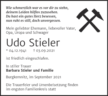 Traueranzeige von Udo Stieler von Trauerkombi Bitterfeld