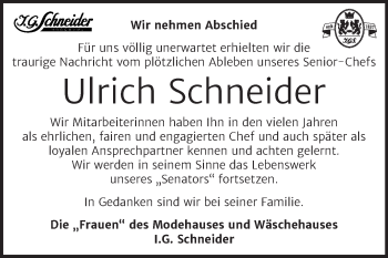Traueranzeige von Ulrich Schneider von Super Sonntag Wittenberg