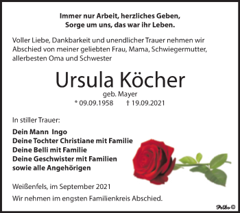 Traueranzeige von Ursula Köcher von Trauerkombi Weißenfels