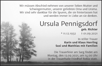 Traueranzeige von Ursula Pennigsdorf von Mitteldeutsche Zeitung Sangerhausen
