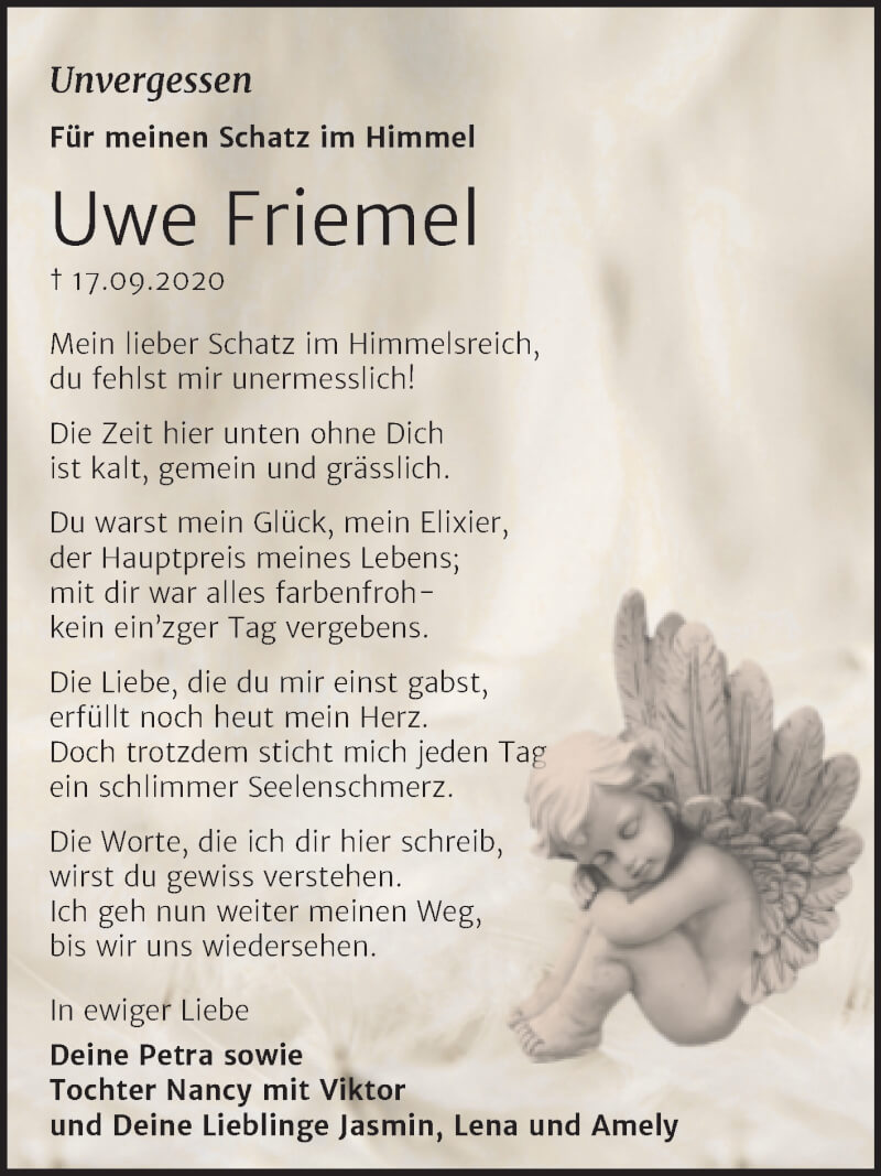  Traueranzeige für Uwe Friemel vom 18.09.2021 aus Trauerkombi Wittenberg