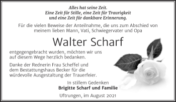 Traueranzeige von Walter Scharf von Trauerkombi Sangerhausen