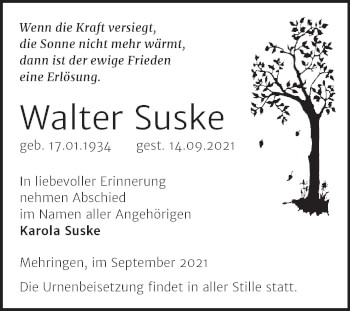 Traueranzeige von Walter Suske von Trauerkombi Aschersleben