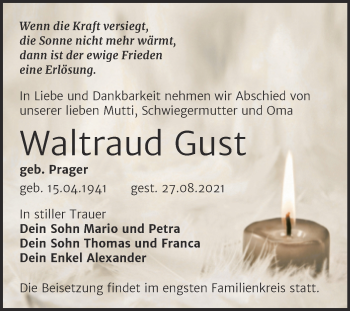 Traueranzeige von Waltraud Gust von Trauerkombi Wittenberg