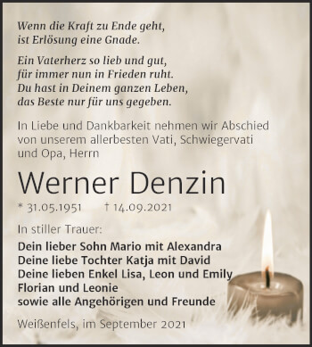 Traueranzeige von Werner Denzin von Trauerkombi Weißenfels