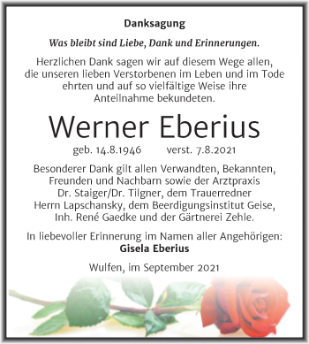 Traueranzeige von Werner Eberius von Trauerkombi Köthen