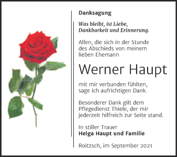 Traueranzeige von Werner Haupt von Trauerkombi Bitterfeld