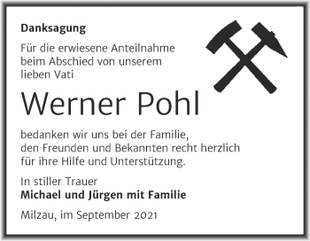 Traueranzeige von Werner Pohl von Trauerkombi Merseburg