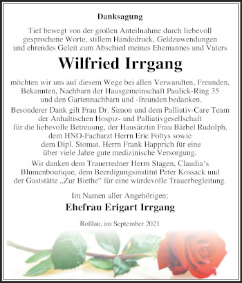 Traueranzeige von Wilfried Irrgang von Trauerkombi Dessau