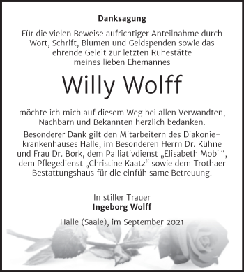 Traueranzeige von Willy Wolff von Mitteldeutsche Zeitung Halle/Saalkreis