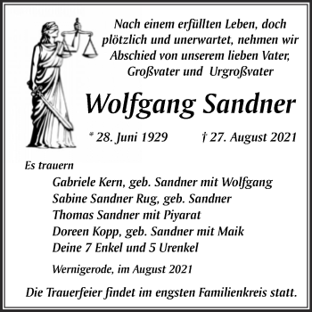 Traueranzeige von Wolfgang Sandner von Trauerkombi Quedlinburg