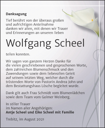 Traueranzeige von Wolfgang Scheel von Trauerkombi Wittenberg