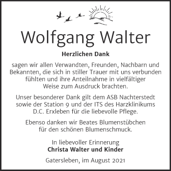Traueranzeige von Wolfgang Walter von Trauerkombi Aschersleben