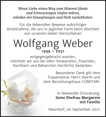 Traueranzeige von Wolfgang Weber von Trauerkombi Weißenfels