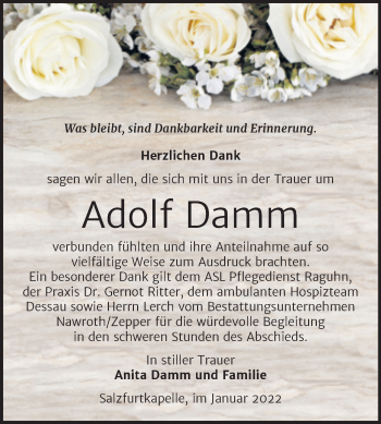 Traueranzeige von Adolf Damm von Trauerkombi Bitterfeld