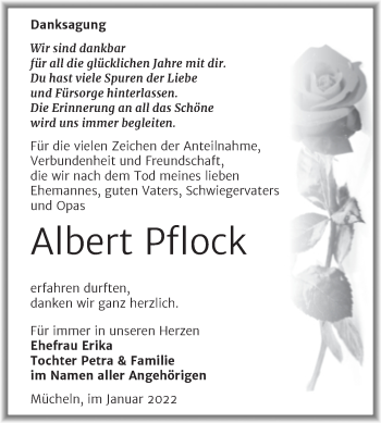 Traueranzeige von Albert Pflock von Trauerkombi Merseburg