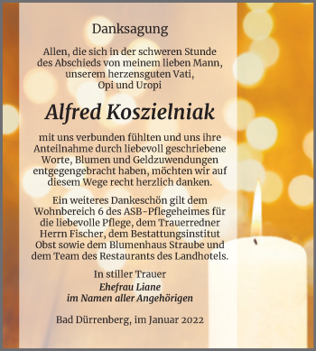 Traueranzeige von Alfred Koszielniak von Trauerkombi Merseburg