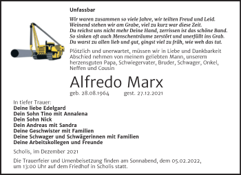 Traueranzeige von Alfredo Marx von Trauerkombi Wittenberg
