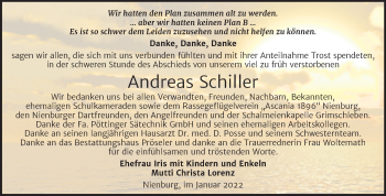 Traueranzeige von Andreas Schiller von Trauerkombi Bernburg