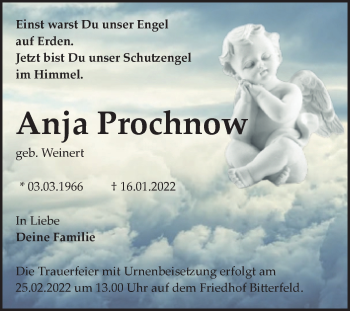 Traueranzeige von Anja Prochnow von Trauerkombi Bitterfeld