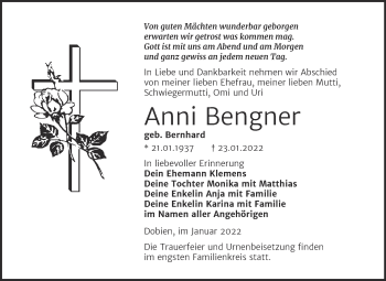 Traueranzeige von Anni Bengner von Trauerkombi Wittenberg