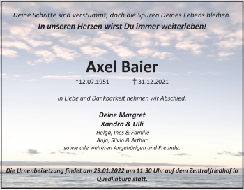 Traueranzeige von Axel Baier von Trauerkombi Quedlinburg