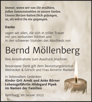 Traueranzeige von Bernd Möllenberg von Trauerkombi Bernburg
