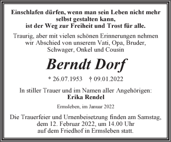 Traueranzeige von Berndt Dorf von Trauerkombi Quedlinburg