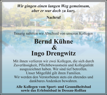 Traueranzeige von Bernd und Ingo  von Trauerkombi Dessau