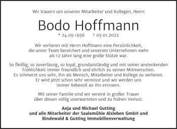 Traueranzeige von Bodo Hoffmann von Mitteldeutsche Zeitung Bernburg