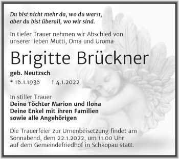 Traueranzeige von Brigitte Brückner von Trauerkombi Merseburg