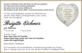 Traueranzeige von Brigitte Eichner von Trauerkombi Merseburg