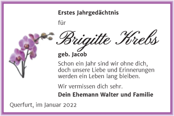 Traueranzeige von Brigitte Krebs von Trauerkombi Merseburg