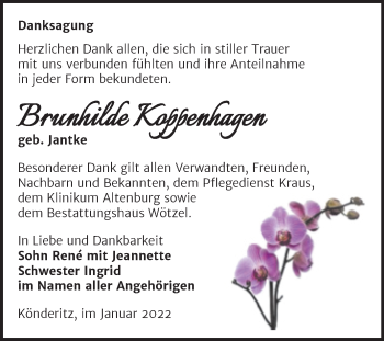 Traueranzeige von Brunhilde Koppenhagen von Trauerkombi Zeitz