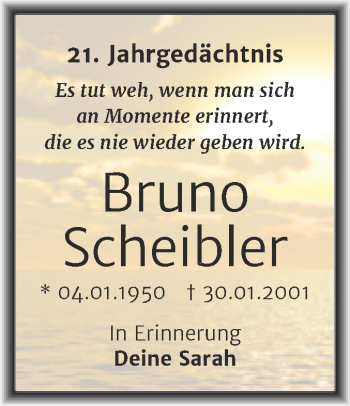 Traueranzeige von Bruno Scheibler von Mitteldeutsche Zeitung Köthen